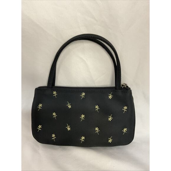 VTG VINTAGE ESPIRIT BLACK YELLOW FLOWER CLUTCH PURSE HANDBAG - Picture 1 of 10